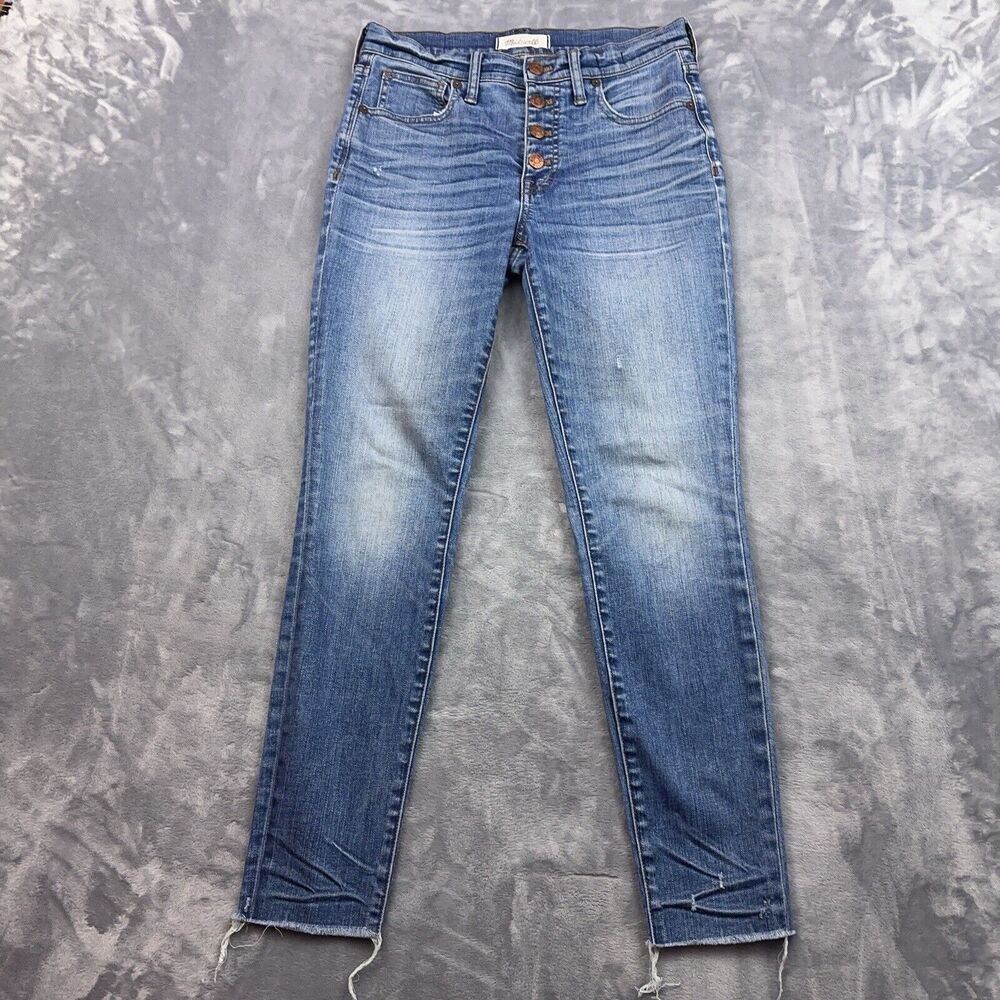 Madewell Jeans Size 27 High Riser 9" Skinny Skinny Blue Raw Hem Distressed